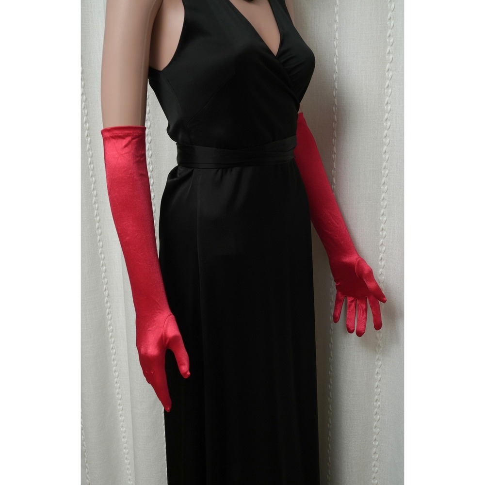 Red Satin Opera Gloves Over‎ the Elbow Long Formal Evening Stretch Bridal Prom - Picture 2 of 4